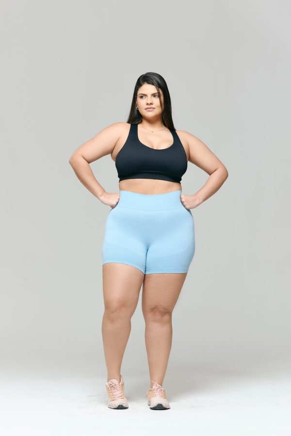 CONJUNTO SHORT AZUL MESCLA TOP PRETO CANELADO