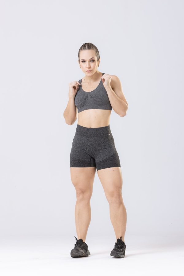 CONJUNTO SHORT PUSH UP - FITNESS TOP PRETO MESCLA