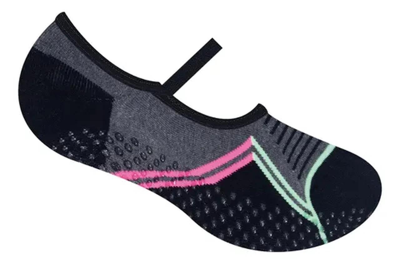7850 MEIA SAPATILHA FEMININA PILATES GRAFITE MESCLA/PRETO
