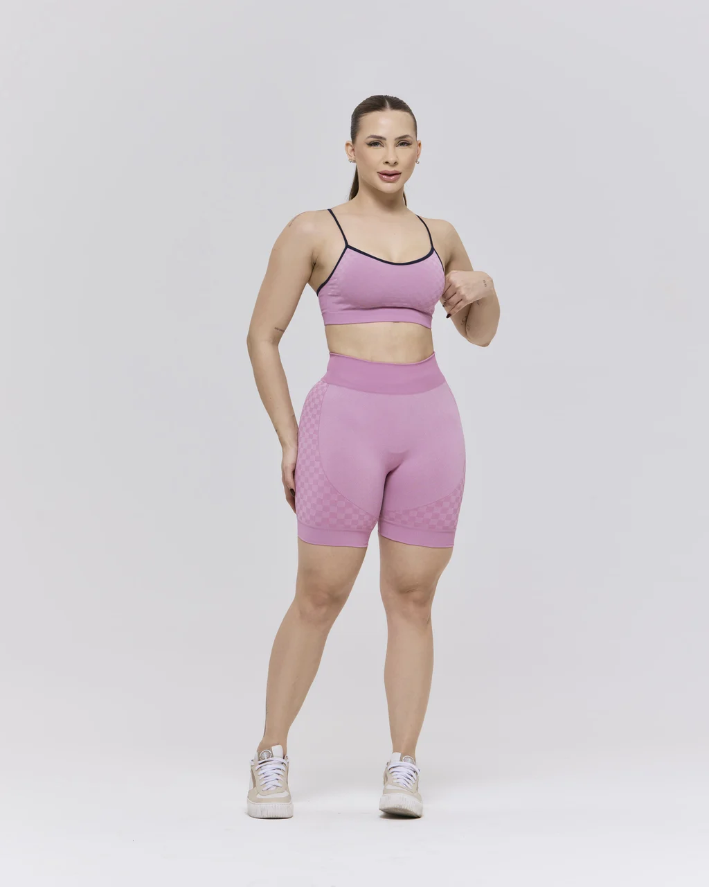 20928 SHORT SEM COSTURA QUADRICULADO - FITNESS MALVA MESCLA - Imagem 2