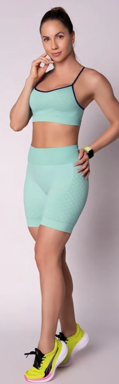 20928 SHORT SEM COSTURA QUADRICULADO - FITNESS VERDE MESCLA - Imagem 2