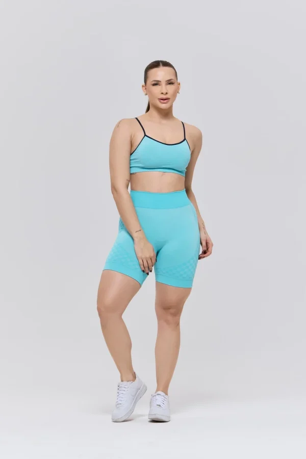CONJUNTO SHORT E TOP SEM COSTURA QUADRICULADO – FITNESS VERDE MESCLA