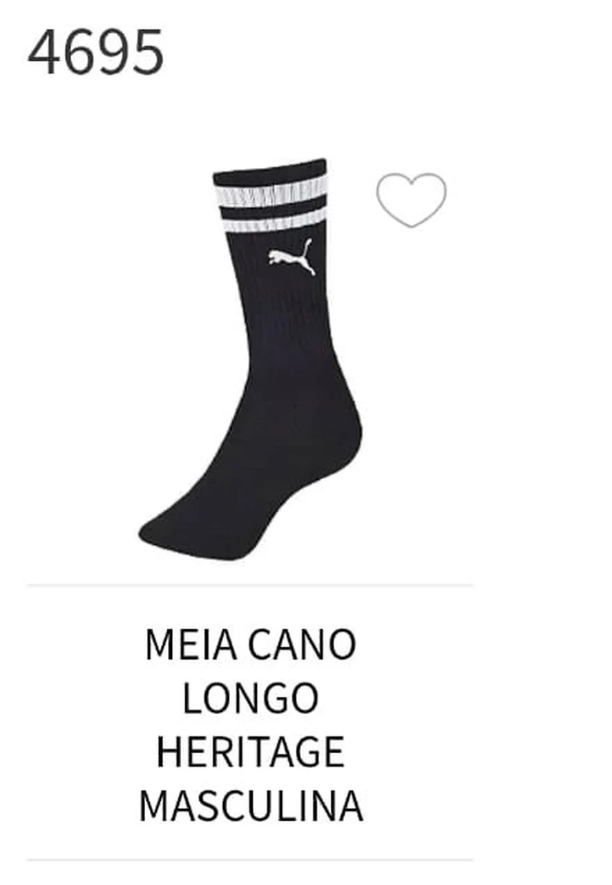 4695 MEIA ESPORTIVA MASCULINA CANO LONGO - PUMA PRETO/BRANCO