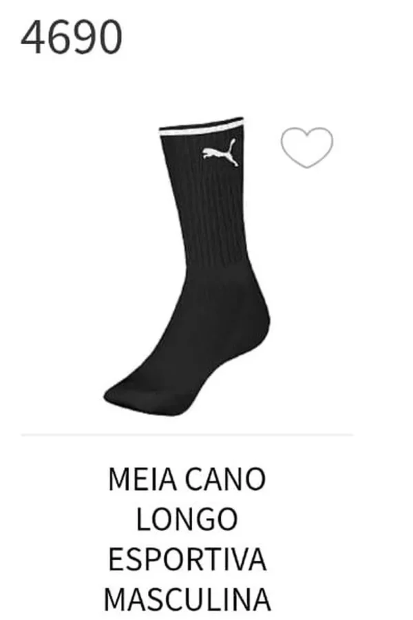 4690 MEIA ESPORTIVA MASCULINA CANO LONGO - PUMA PRETO/BRANCO