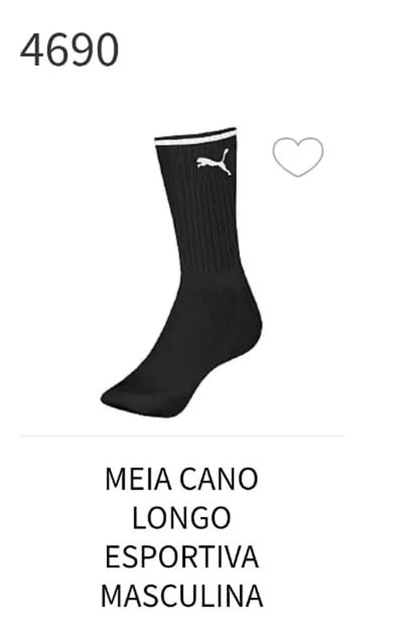 4690 MEIA ESPORTIVA MASCULINA CANO LONGO - PUMA PRETO/BRANCO