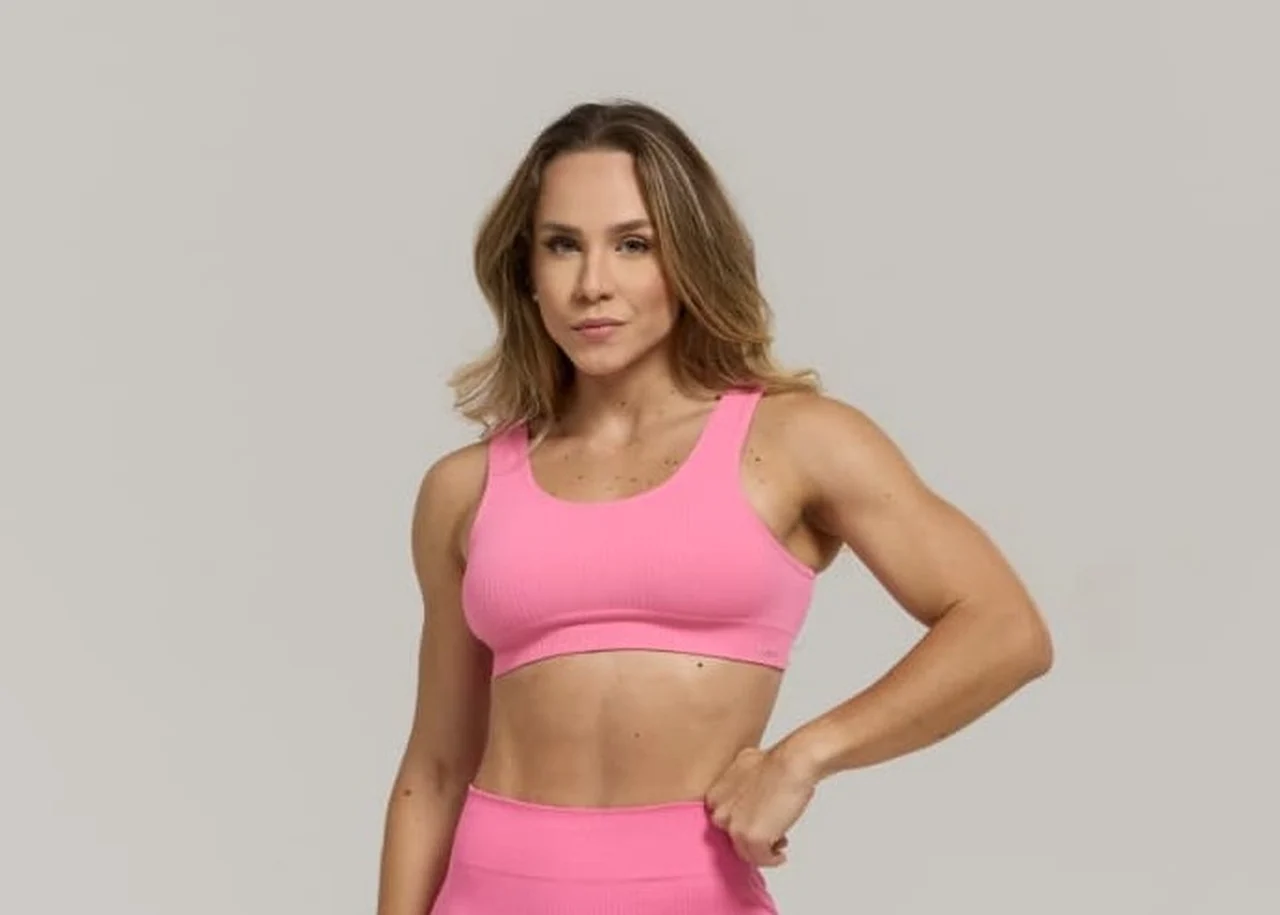 20921 TOP CANELADO SEM COSTURA - FITNESS PINK