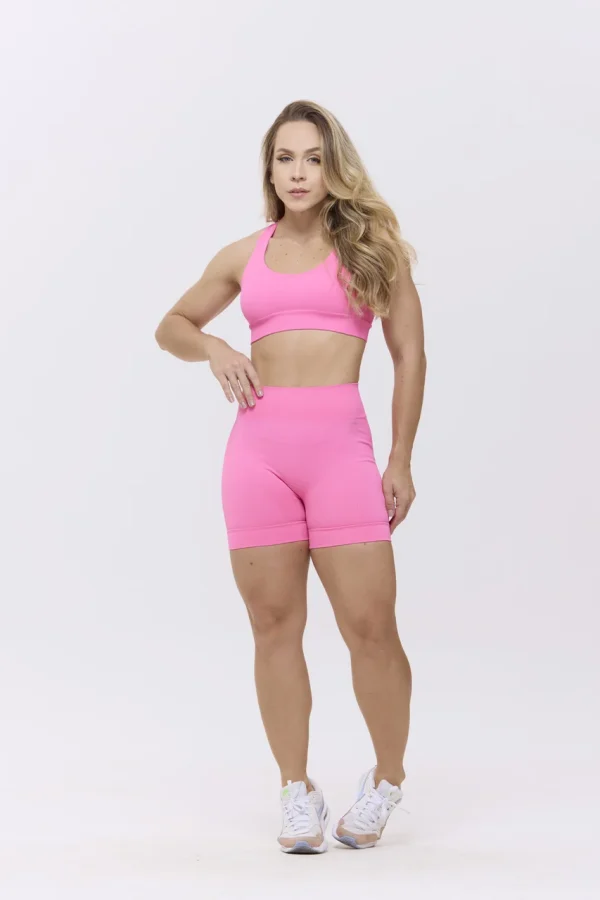 CONJUNTO SHORT E TOP SEM COSTURA CANELADO PINK