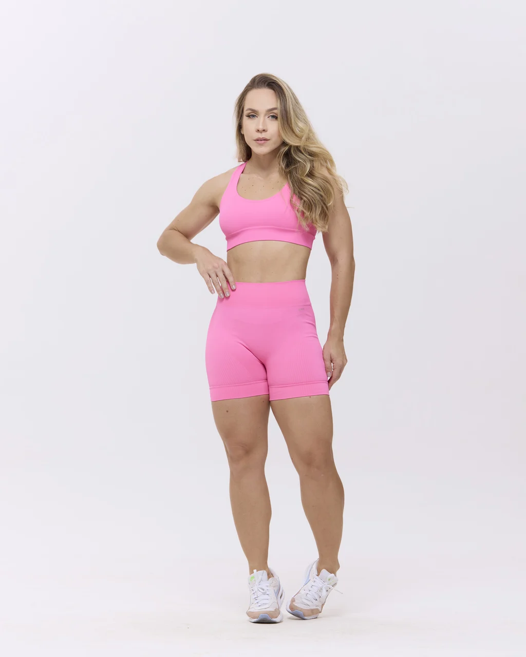 CONJUNTO SHORT E TOP SEM COSTURA CANELADO PINK
