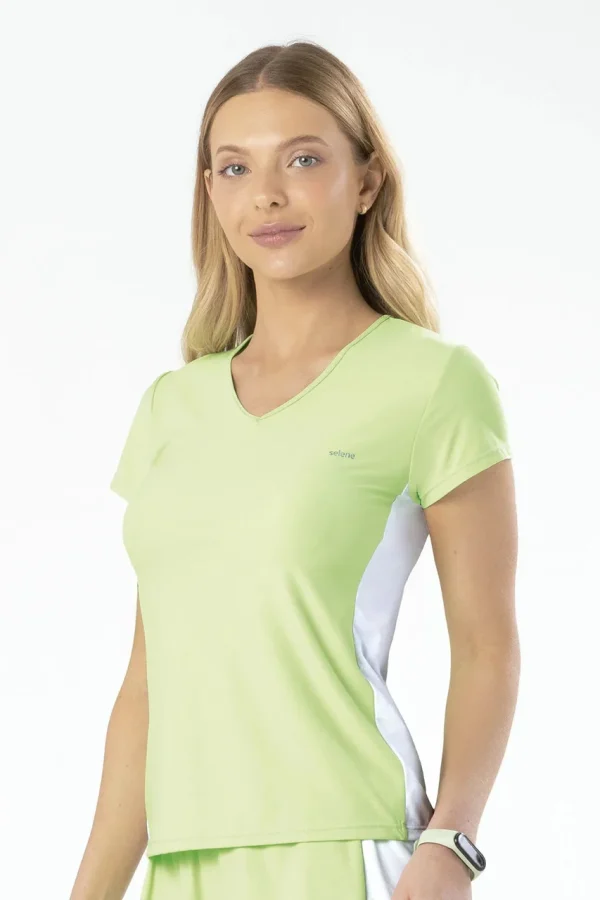 20864 CAMISETA COM RECORTE - FITNESS MENTA/BRANCO SELENE