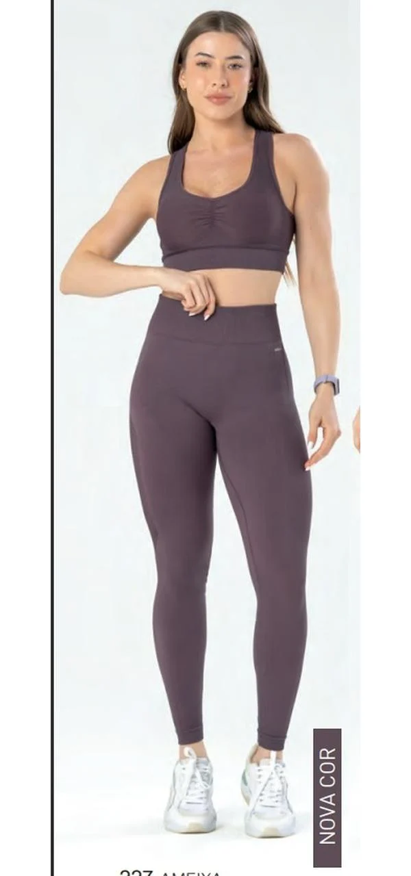 CONJUNTO LEGGING E TOP SEM COSTURA-FITNESS AMEIXA - Imagem 3