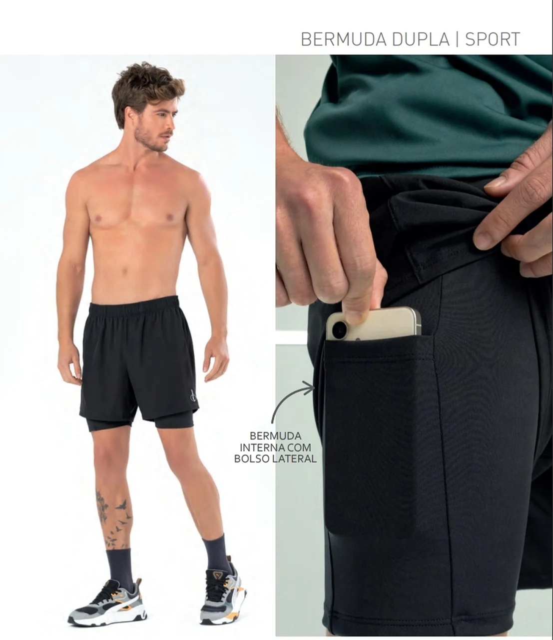 25116 BERMUDA DUPLA MASCULINA COM BOLSO PRETO