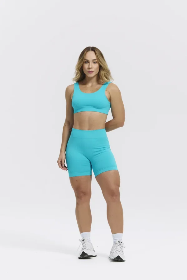 CONJUNTO CANELADO SHORT E TOP SEM COSTURA TURQUESA