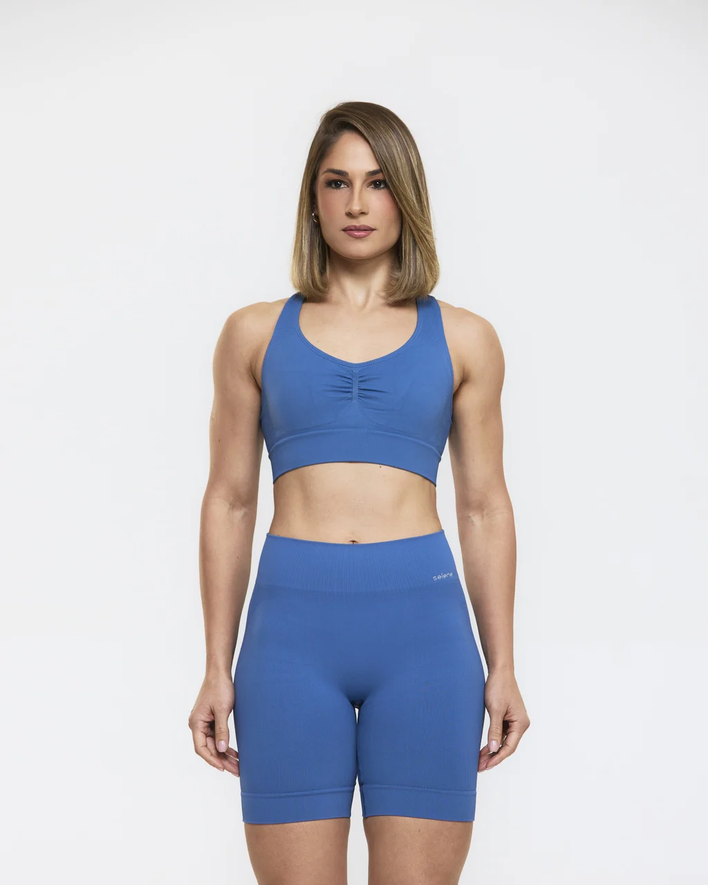 CONJUNTO BERMUDA E TOP SEM COSTURA - FITNESS AZUL - Imagem 3