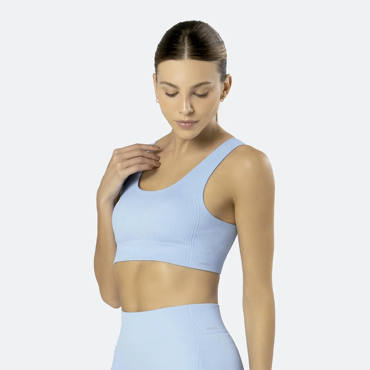 20921 TOP CANELADO SEM COSTURA - FITNESS AZUL CLARO 307